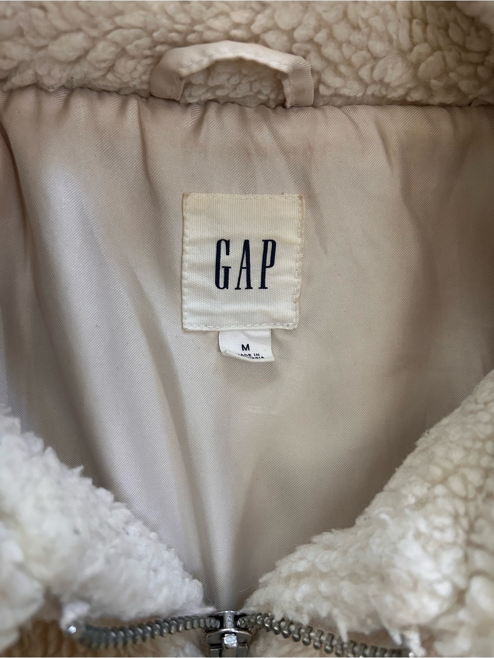 GAP Women's Medium Cream Faux-Fur Sherpa
Teddy Bomber Jacket - Full Zip - Picture 8 of 9